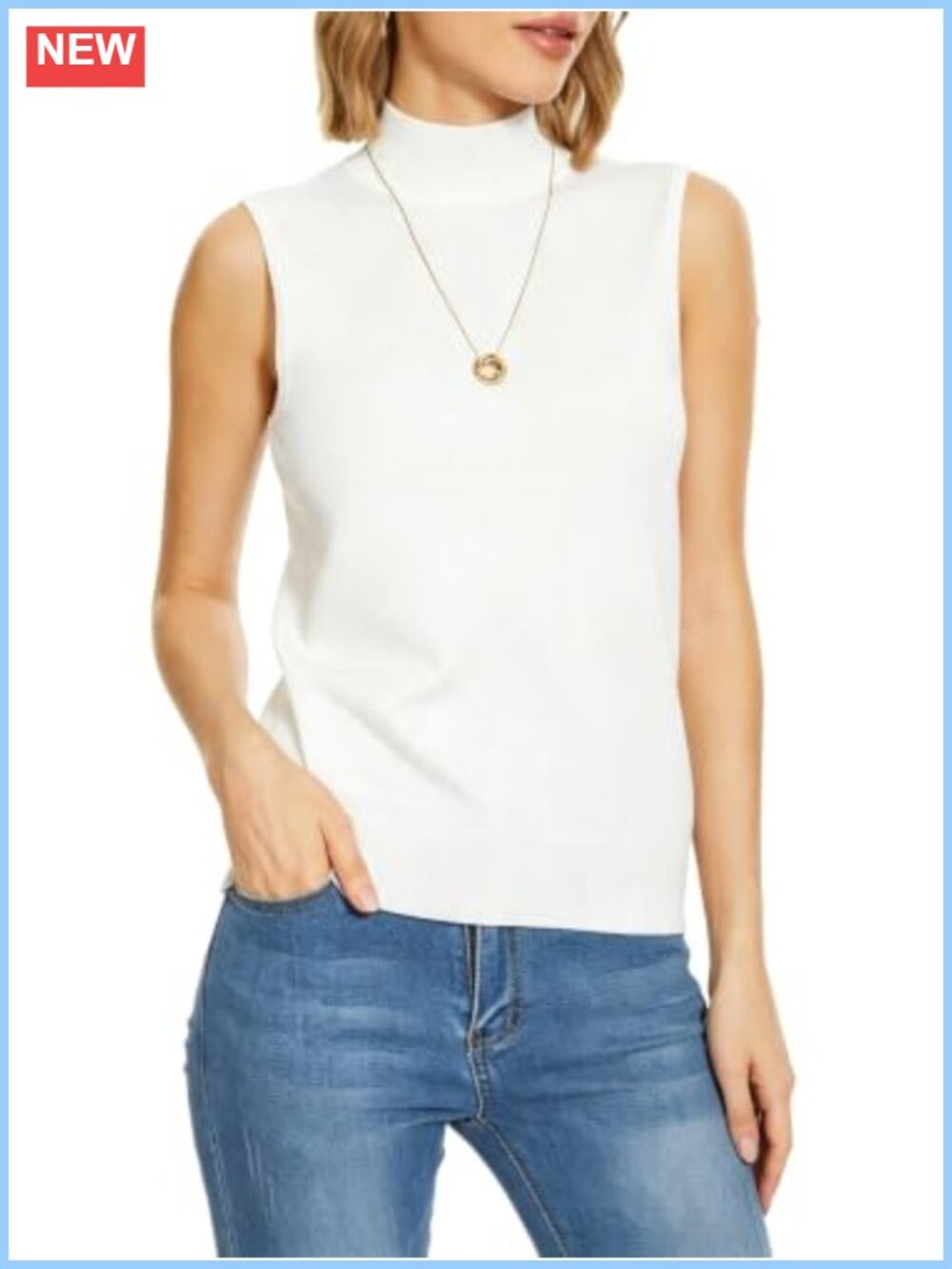 Sleeveless Turtleneck Mock Neck Sweater Vest Rayon Blend